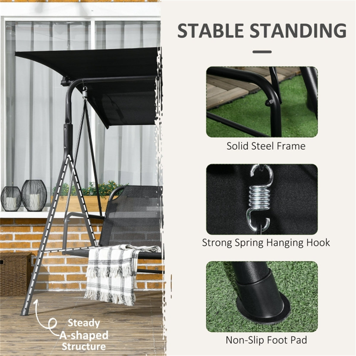 3-Seat Outdoor Patio Swing Chair-Black (Amazon Shipping)( Prohibited by WalMart )