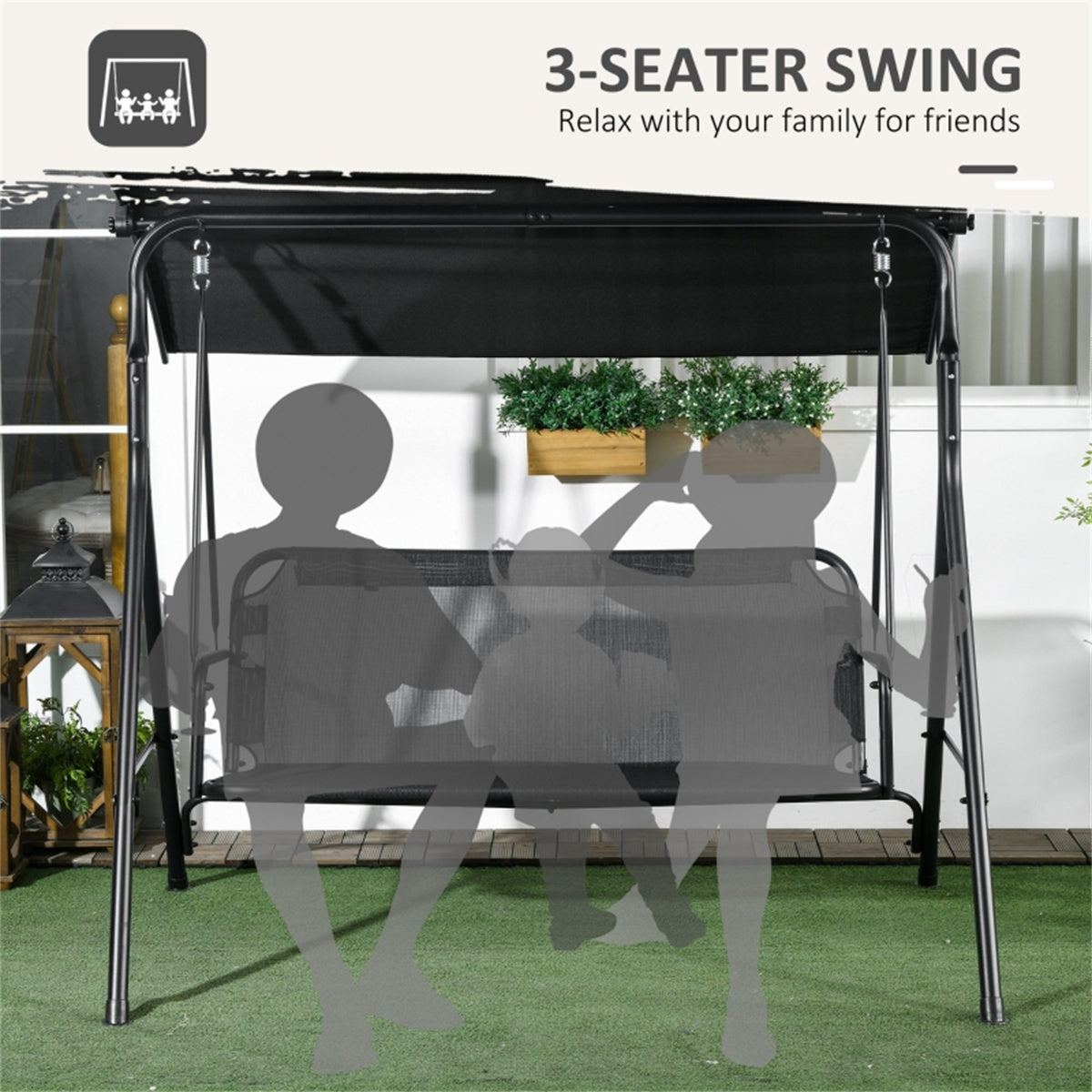 3-Seat Outdoor Patio Swing Chair-Black (Amazon Shipping)( Prohibited by WalMart )
