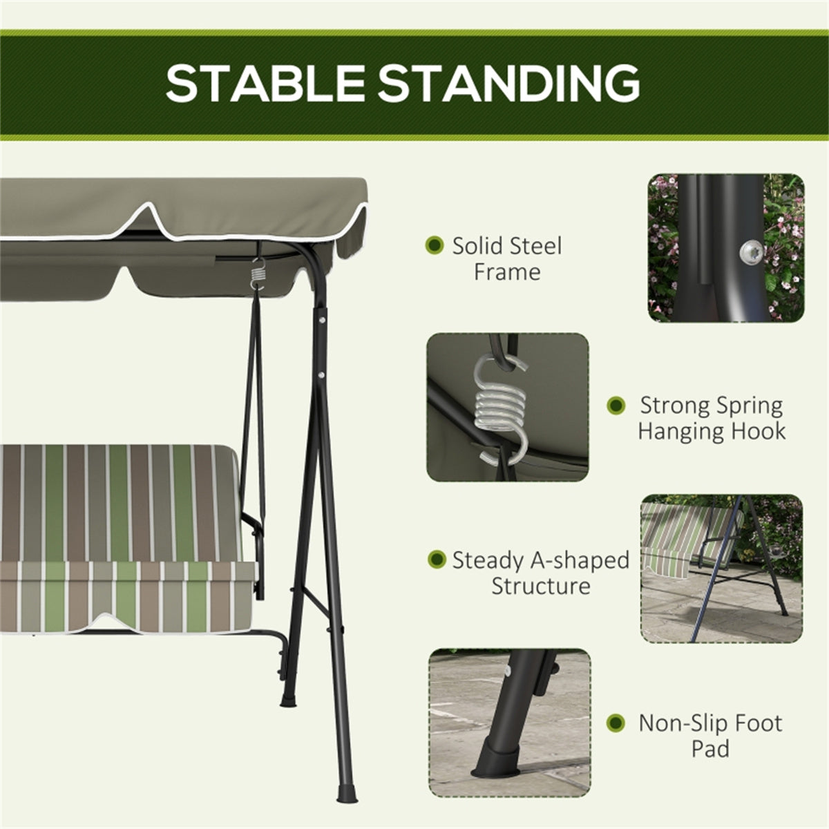 3-Seat Outdoor Patio Swing Chair-Beige & Green ( Amazon Shipping)( Prohibited by WalMart )