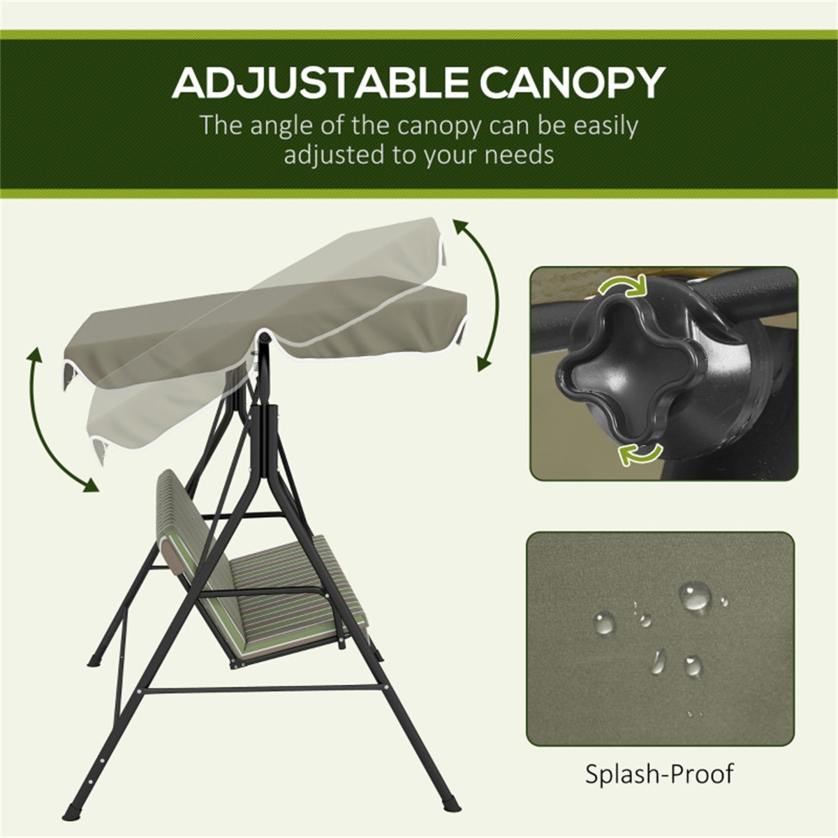 3-Seat Outdoor Patio Swing Chair-Beige & Green ( Amazon Shipping)( Prohibited by WalMart )