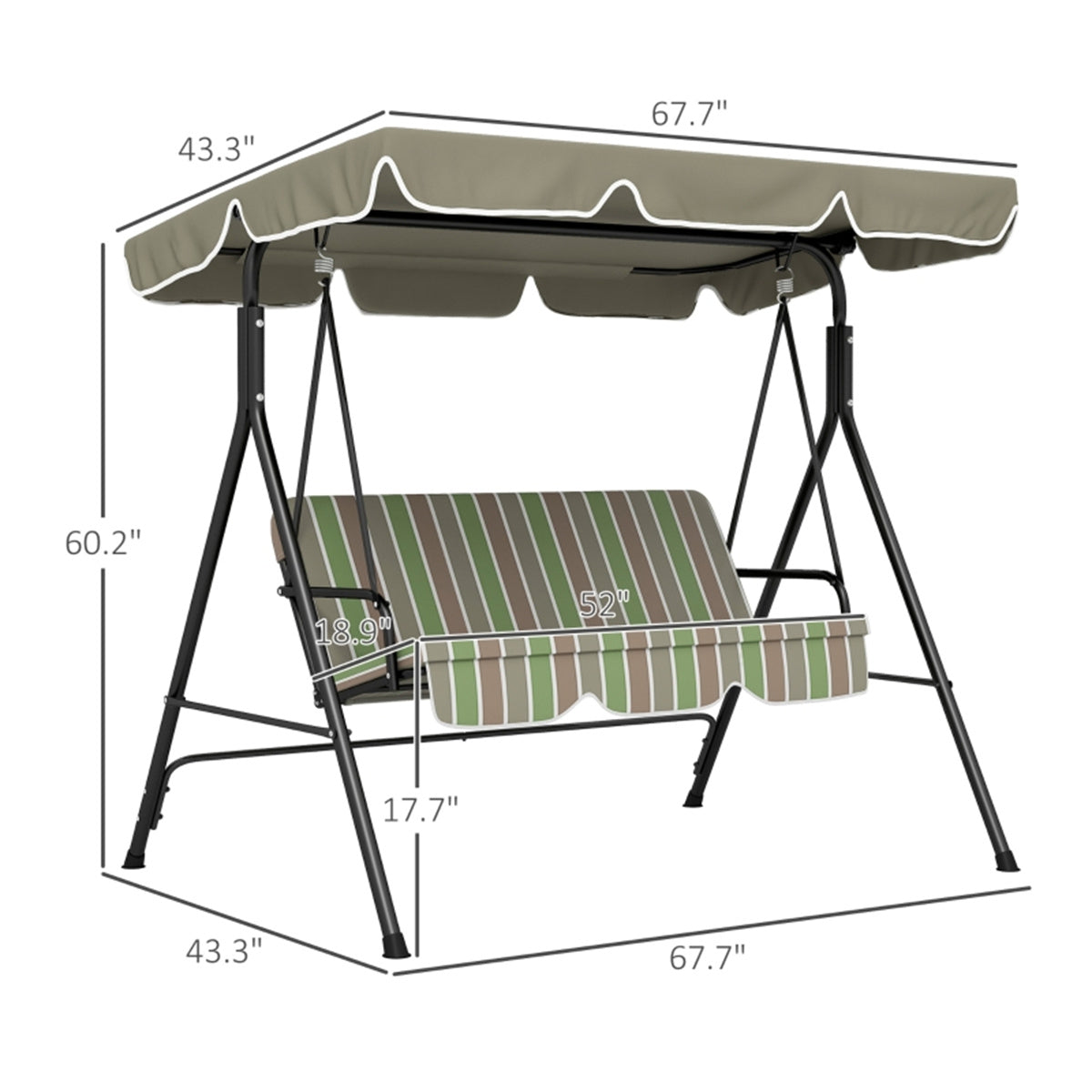 3-Seat Outdoor Patio Swing Chair-Beige & Green ( Amazon Shipping)( Prohibited by WalMart )
