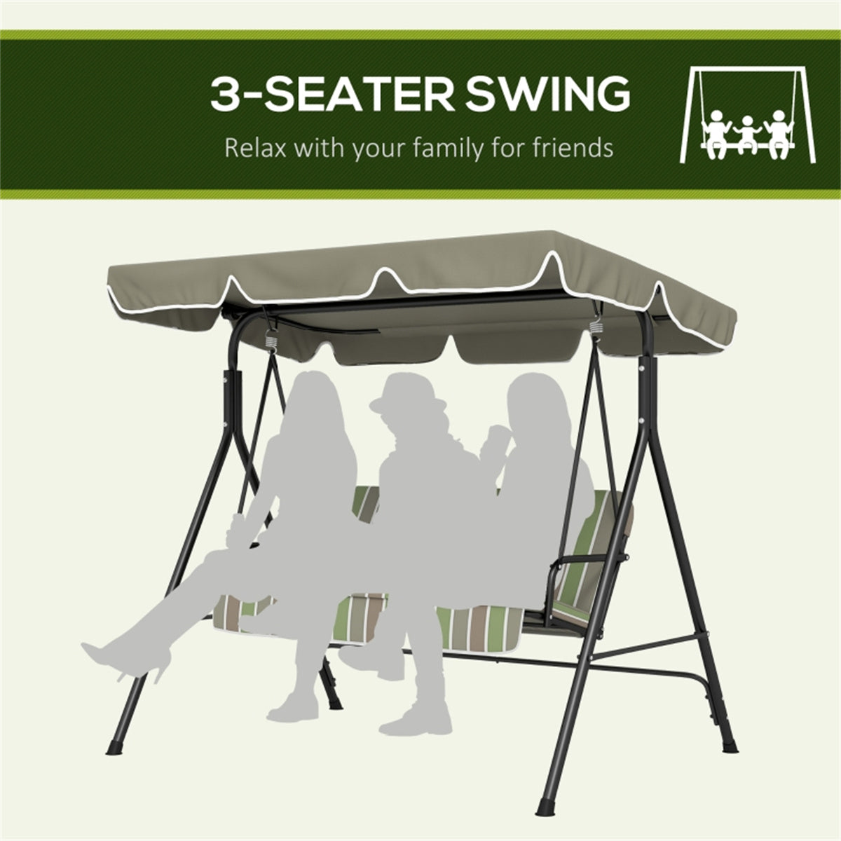 3-Seat Outdoor Patio Swing Chair-Beige & Green ( Amazon Shipping)( Prohibited by WalMart )