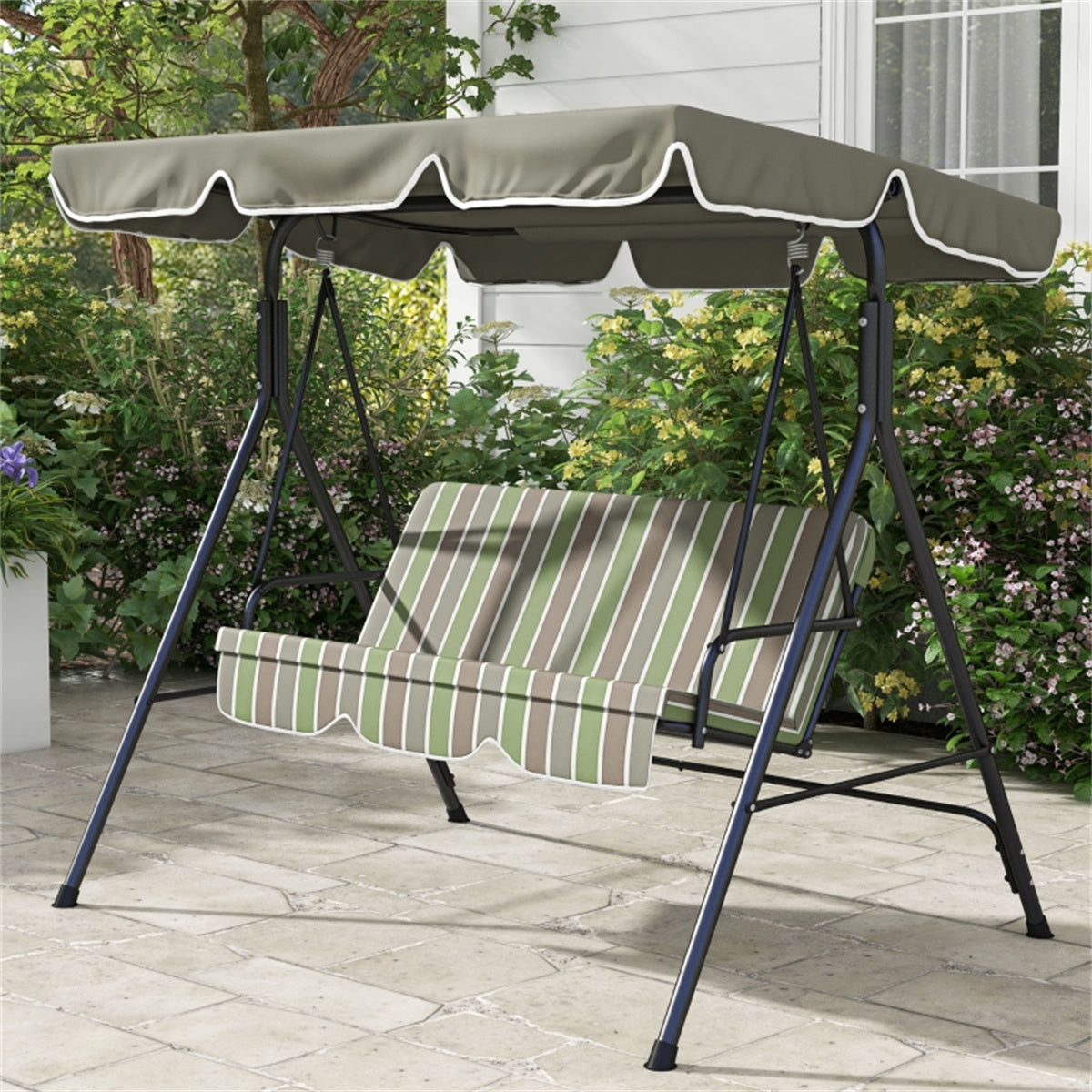 3-Seat Outdoor Patio Swing Chair-Beige & Green ( Amazon Shipping)( Prohibited by WalMart )