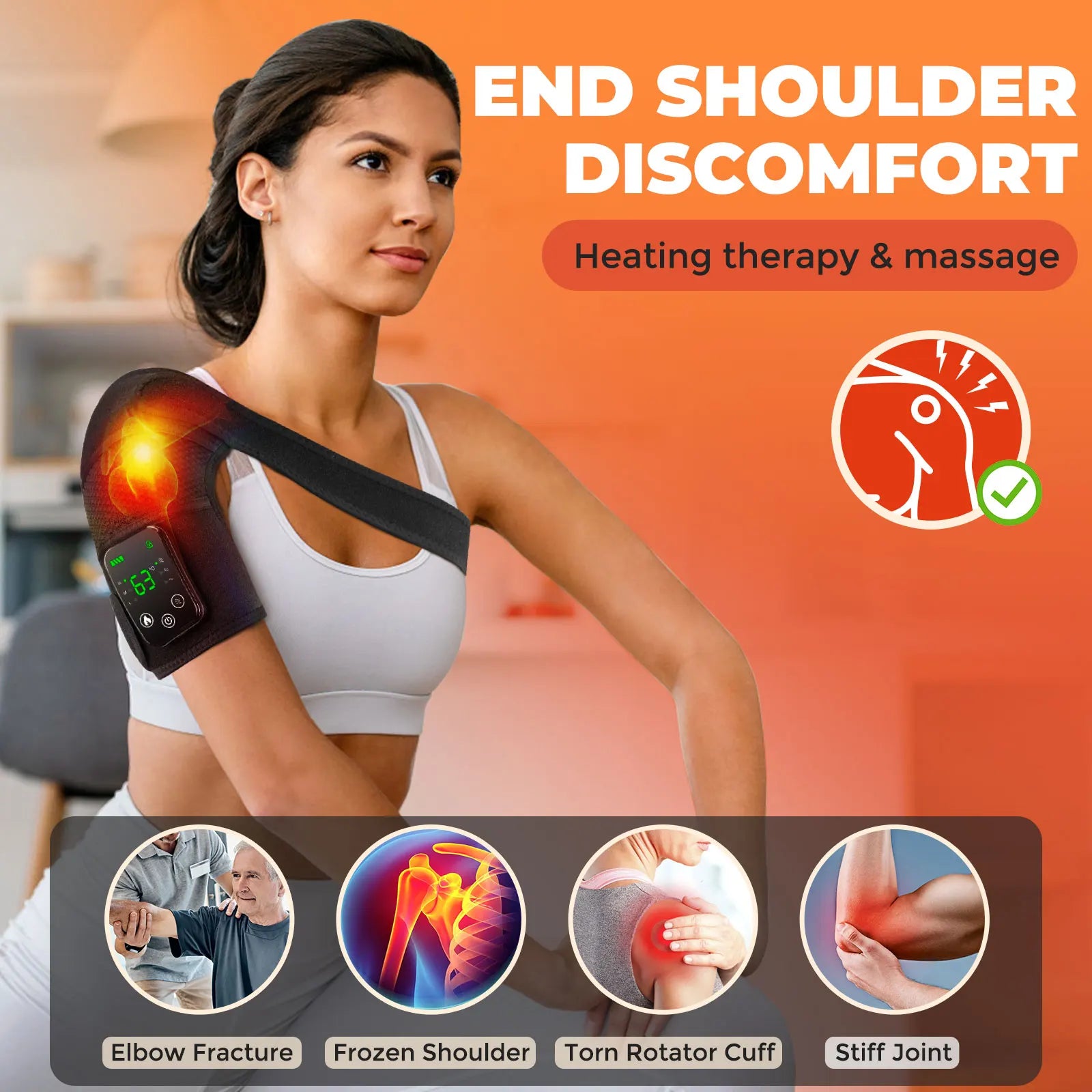 Electric Shouldert Heating Pad 3-Speed Vibration Muscle Relax Belt Thermal Massager Shoulder Neck Health Care Support Brace