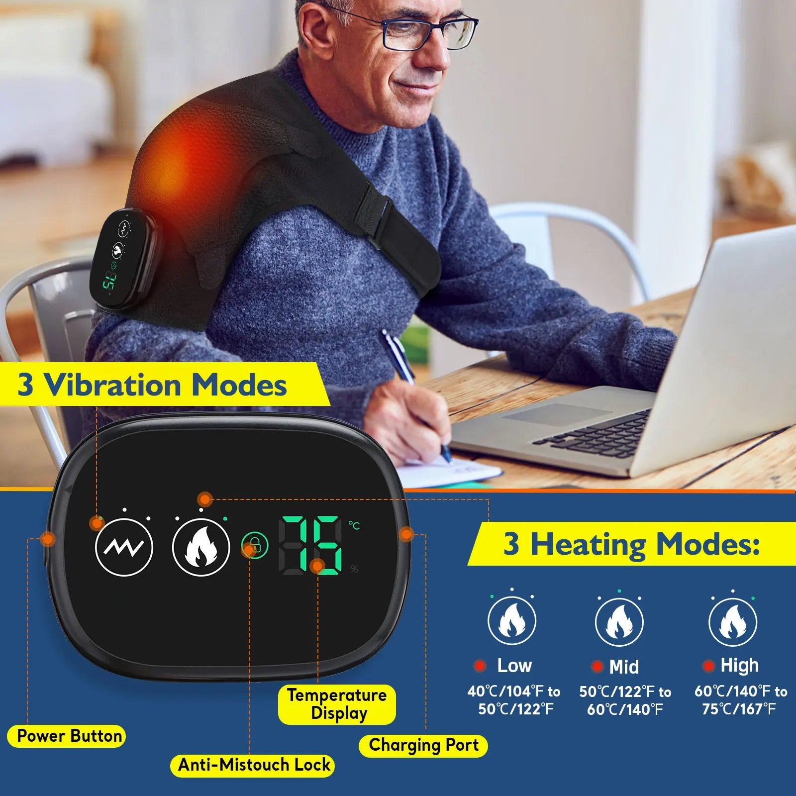 Electric Shoulder Massager Heating Pad Vibration Massage Support Belt Shoulder Thermal Brace