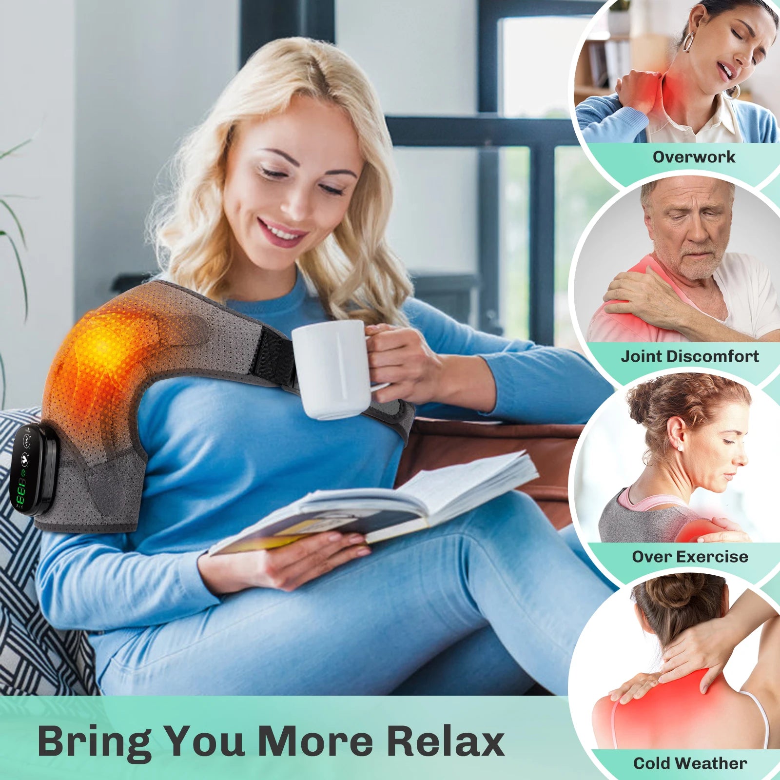Electric Shouldert Heating Pad 3-Speed Vibration Muscle Relax Belt Thermal Massager Shoulder Neck Health Care Support Brace