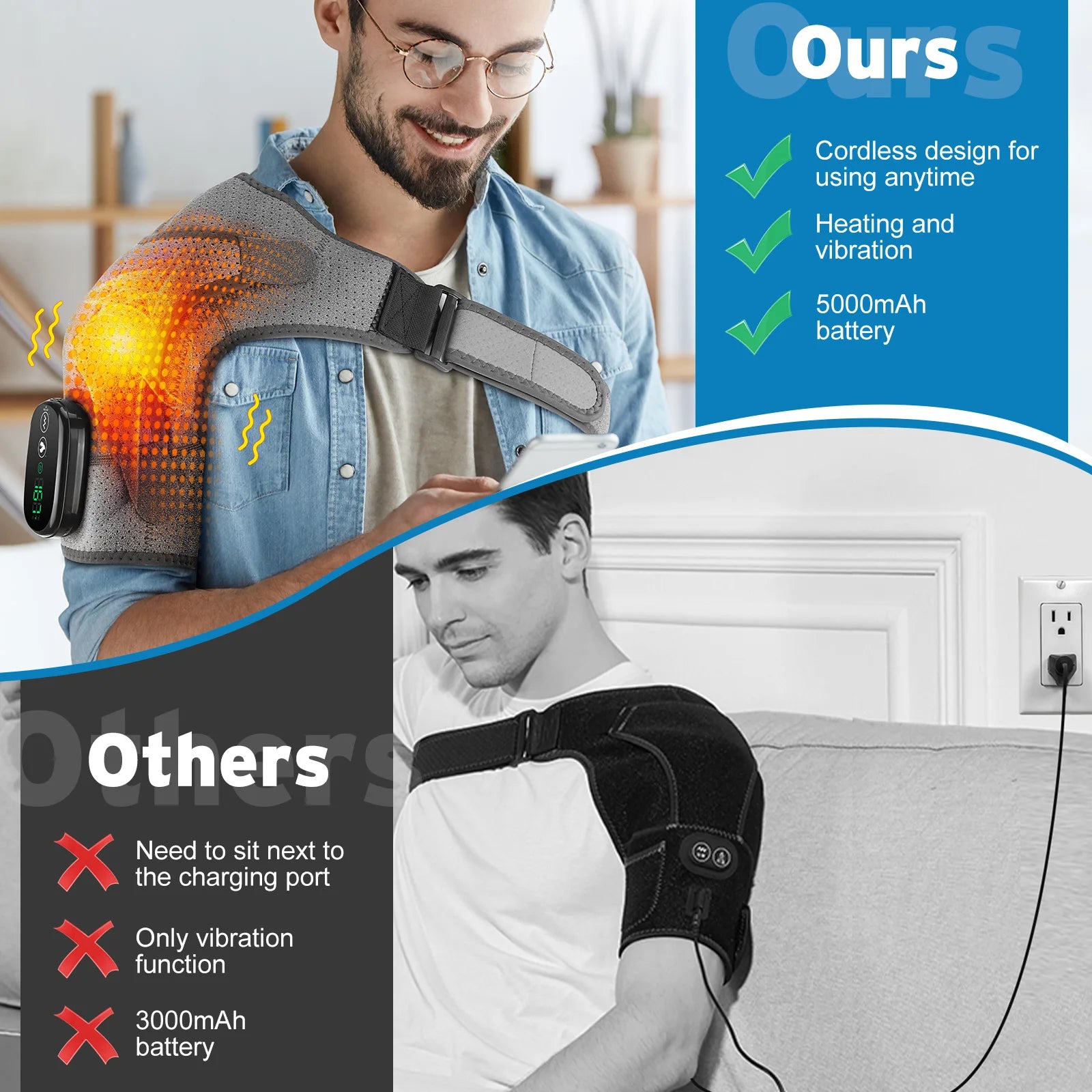 Electric Shouldert Heating Pad 3-Speed Vibration Muscle Relax Belt Thermal Massager Shoulder Neck Health Care Support Brace