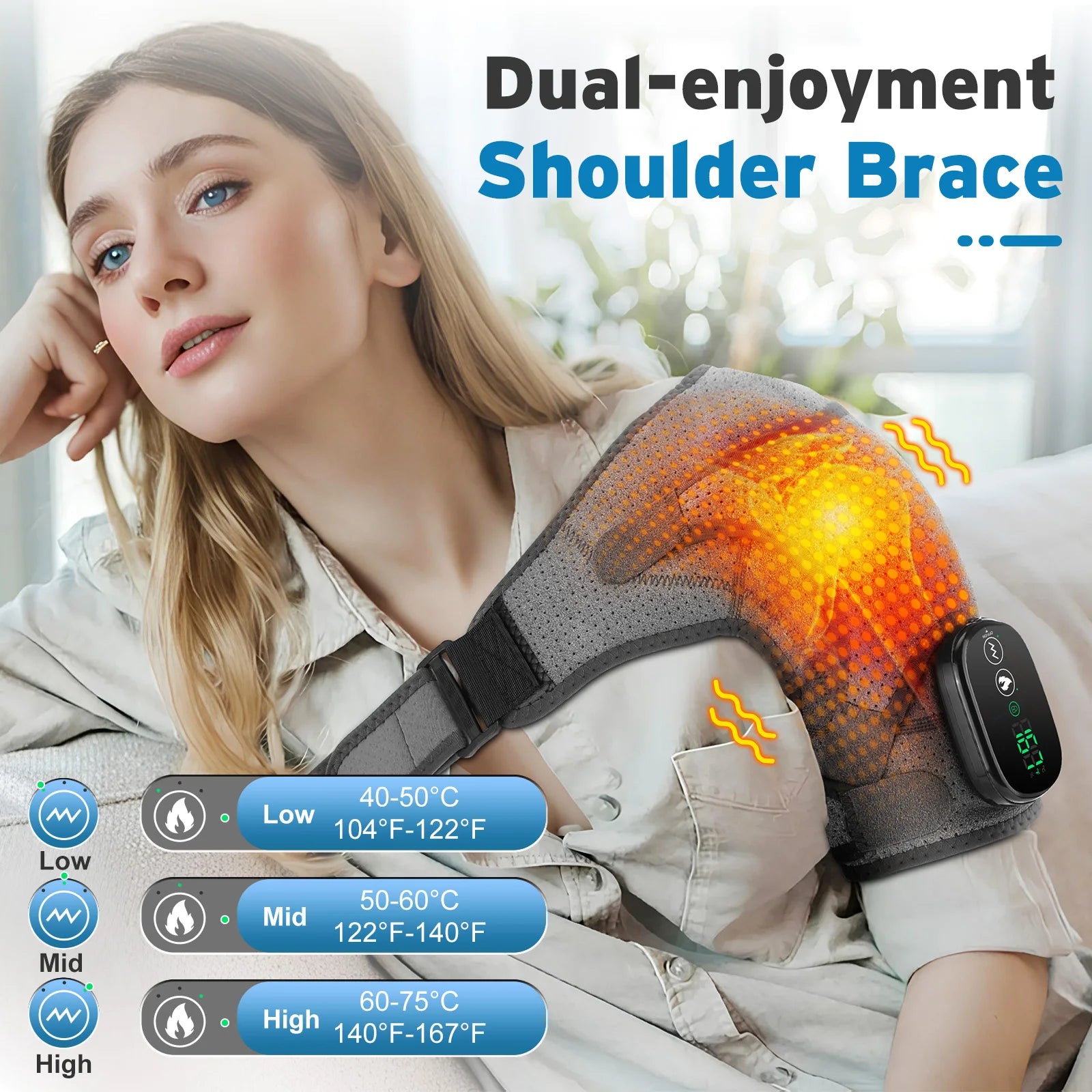 Electric Shouldert Heating Pad 3-Speed Vibration Muscle Relax Belt Thermal Massager Shoulder Neck Health Care Support Brace