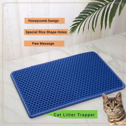MiLi Cat Litter Mat: Waterproof & Easy-Clean Double Layer, 21"x14", Blue