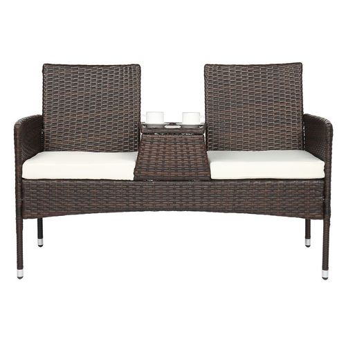 Luxurious Brown Gradient Rattan Lover Chair with Sturdy Iron Frame